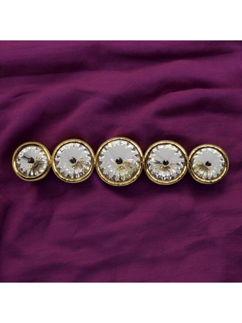 Vintage Rivoli Rhinestone Bar Brooch Large Clear Gold Tone Graduated Sash Pin 3"